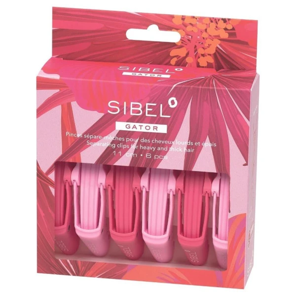 Pinces Séparation Cheveux Croco Hibiscus Rose Sibel 3 Pinces 1 Pinces Séparation Cheveux Croco Hibiscus Rose Sibel 3 Pinces